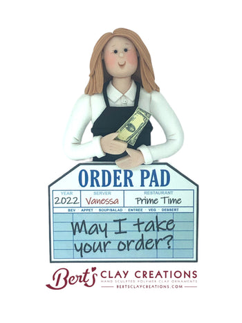 Food Server/Waiter or Waitress Ornament - Bert's Clay Creations